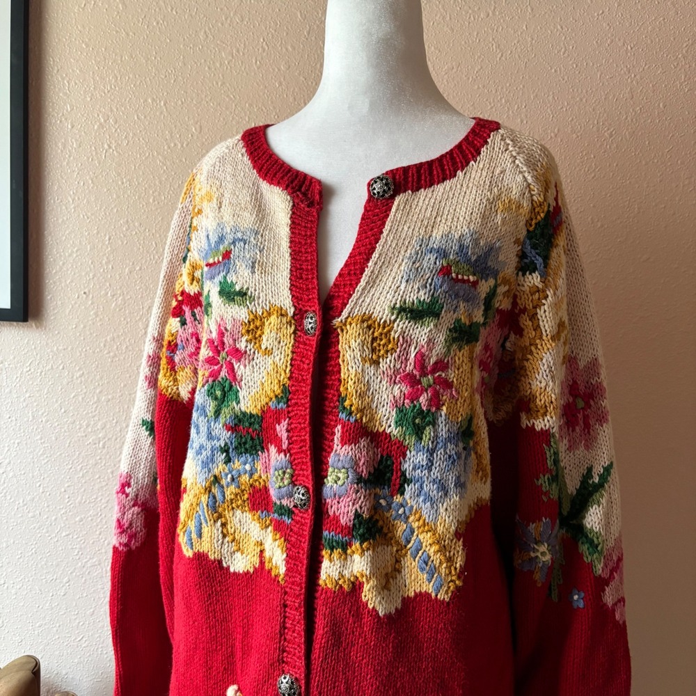 Vintage 80s / 90s Cottagecore Slouchy Oversized Hand Knit Cardigan - Picture 3 of 7